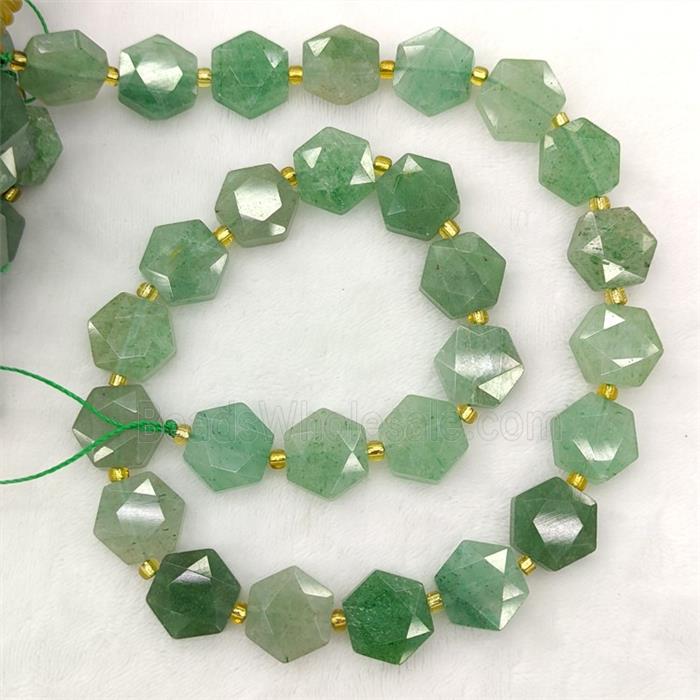 Natural Green Strawberry Quartz Hexagon Beads