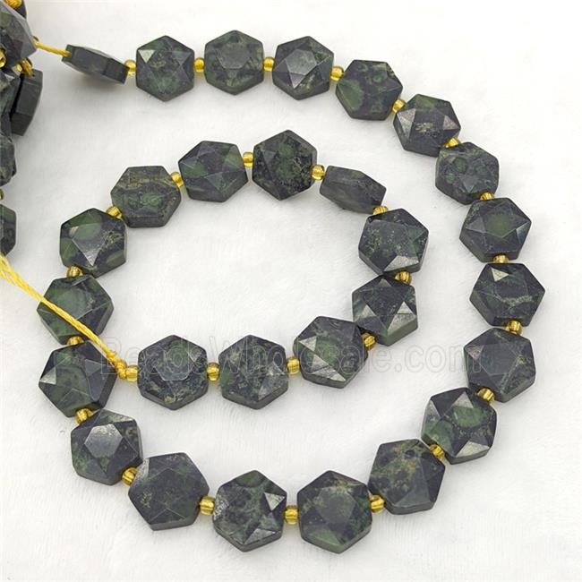 Natural Green Kambaba Jasper Hexagon Beads