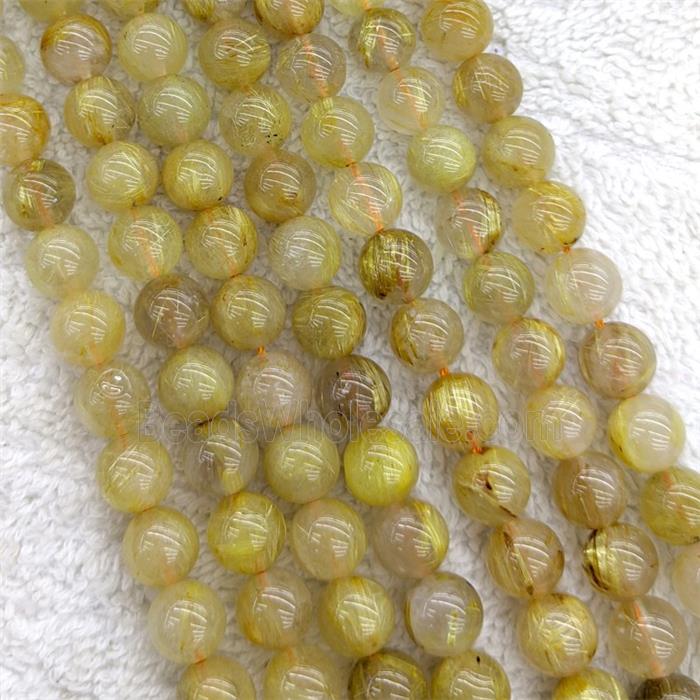 Natural Golden Rutilated Quartz Beads Smooth Round
