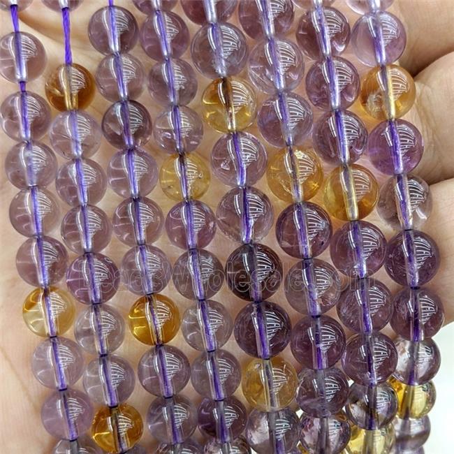 Natural Citrine And Amethyst Beads Smooth Round
