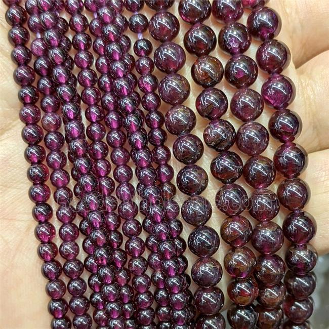 Natural Purple Garnet Beads Smooth Round
