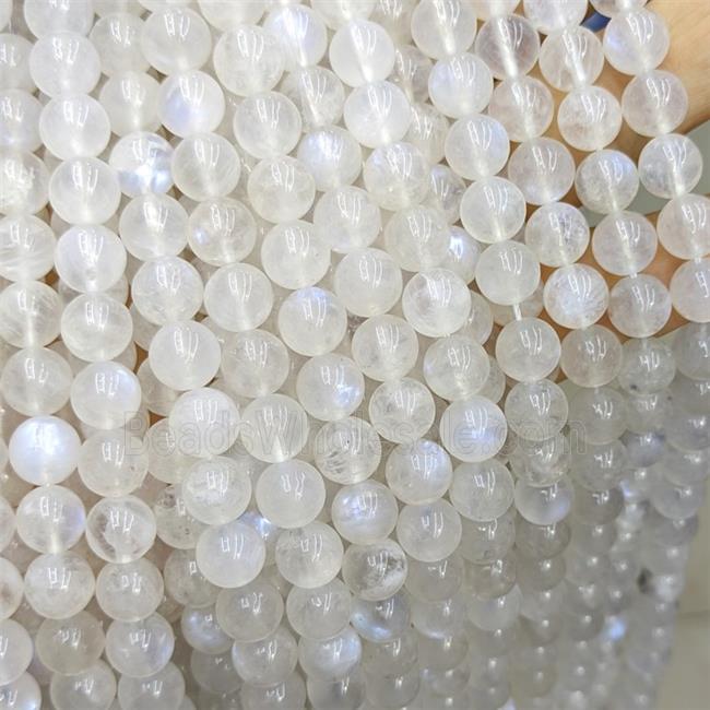 Natural White Moonstone Beads Blue Flash Smooth Round AA-Grade