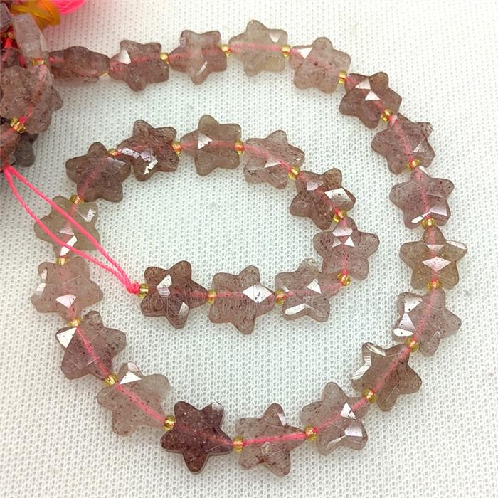 Natural Pink Strawberry Quartz Star Beads Faceted
