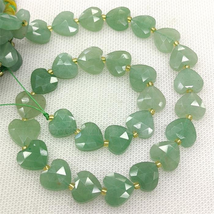 Natural Green Aventurine Heart Beads Faceted