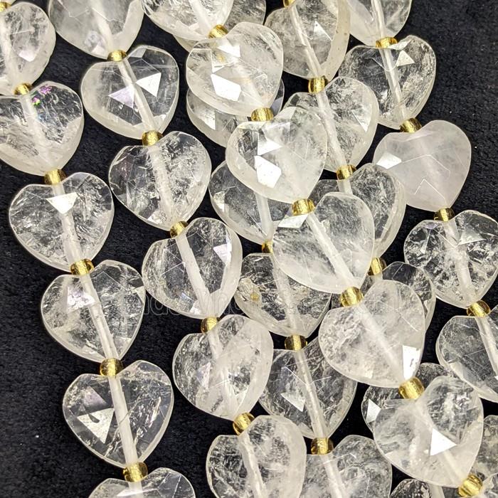 Natural Clear Crystal Quartz Heart Beads Faceted