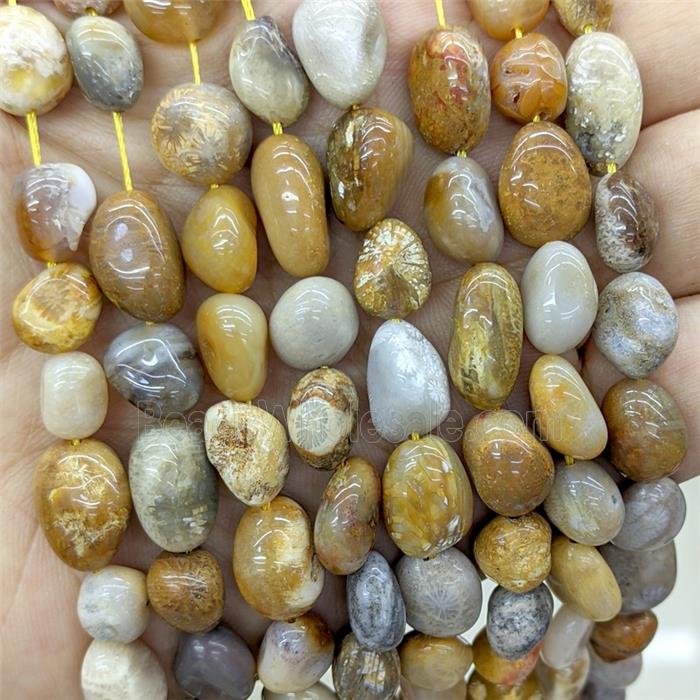 Natural Yellow Coral Fossil Chips Beads Tumbled Freeform