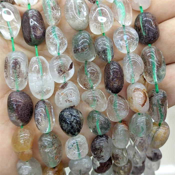 Natural Chlorite Crystal Quartz Chips Beads Tumbled Freeform