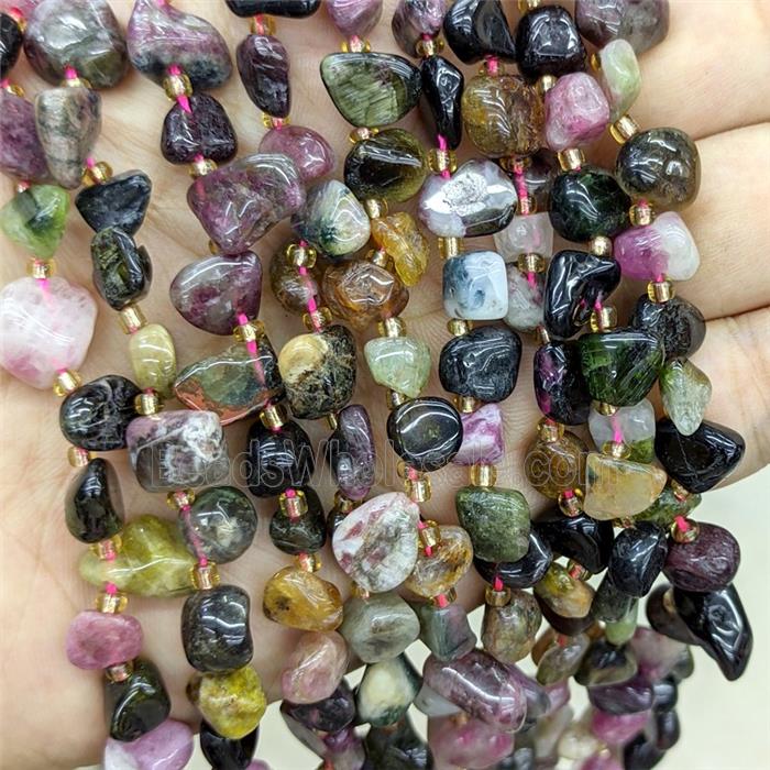 Natural Multicolor Tourmaline Chips Beads Tumbled Freeform Topdrilled