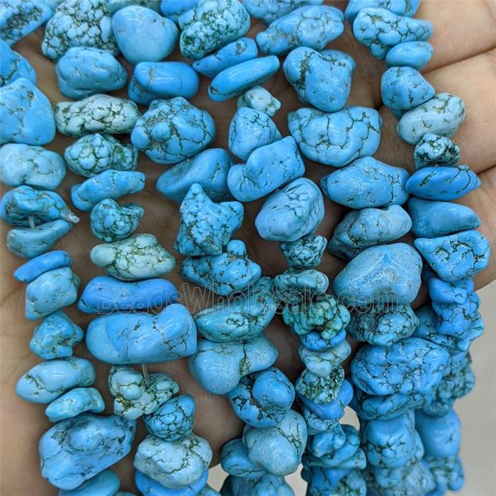 Natural Magnesite Turquoise Chips Beads Tumbled Freeform Blue