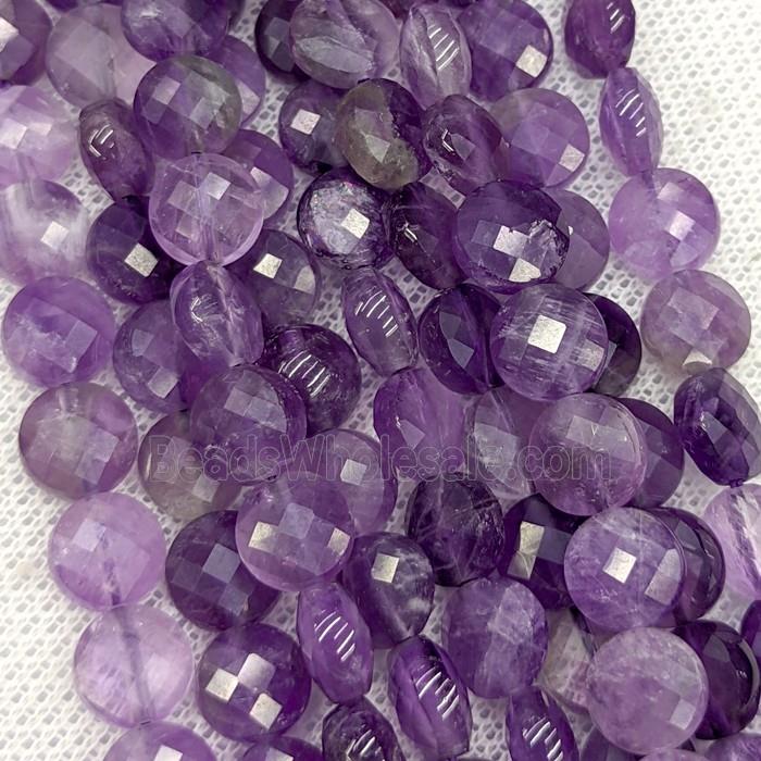 Natural Purple Amethyst Beads Faceted Coin