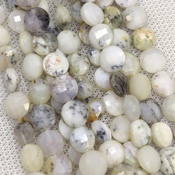Natural Withe Moss Opal Beads Faceted Coin