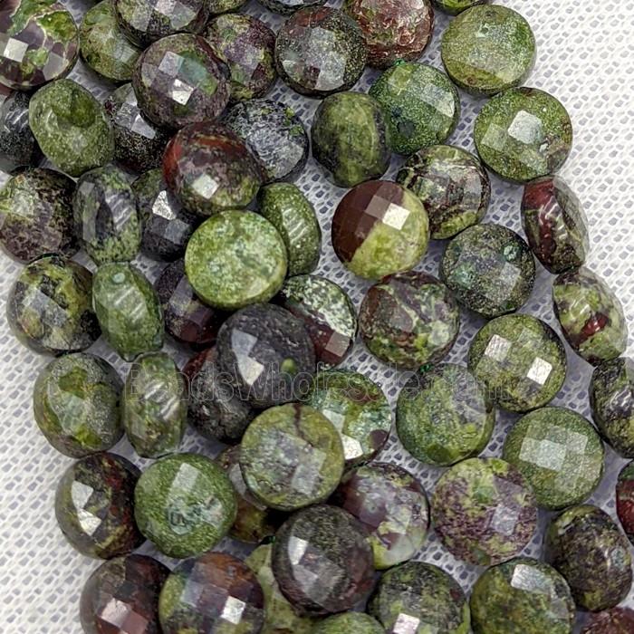 Natural Dragon Bloodstone Beads Green Faceted Coin