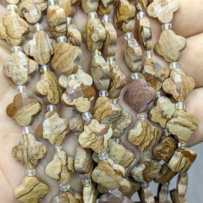 Natural Picture Jasper Clover Beads Faceted