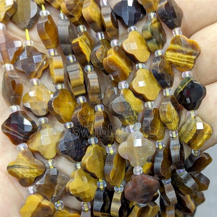 Natural Tiger Eye Stone Clover Beads Faceted