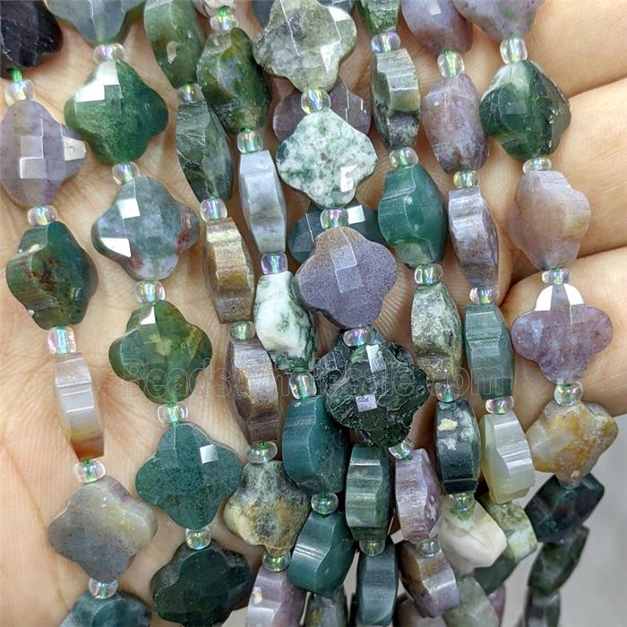 Natural Indian Agate Clover Beads Faceted Multicolor