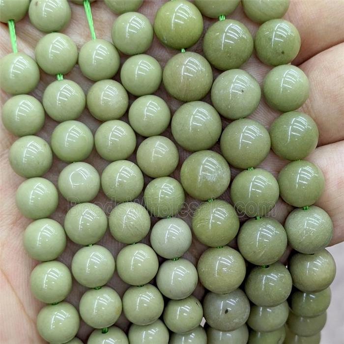 Natural Chinese Alashan Agate Beads Green Alxa Smooth Round