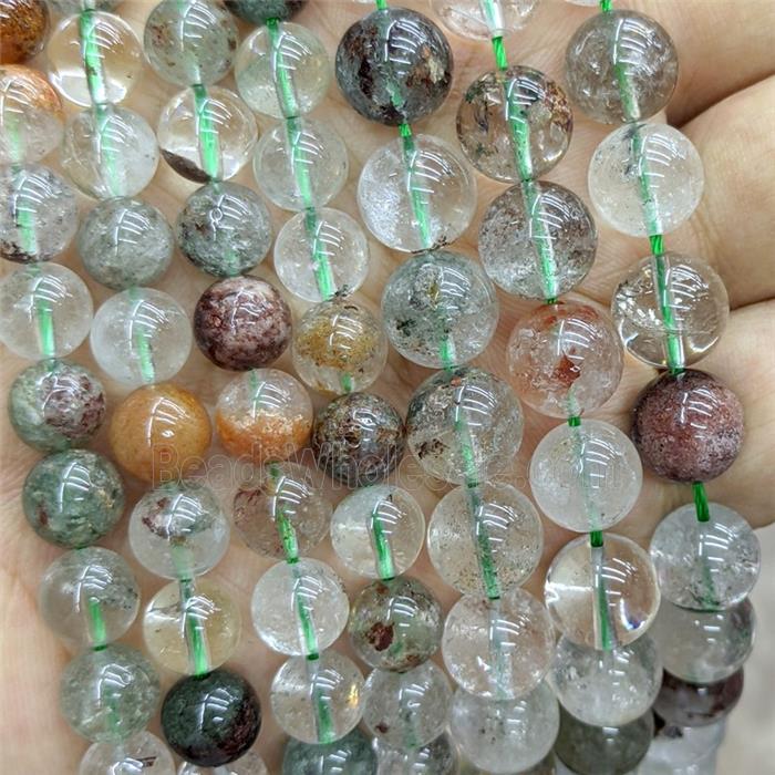 Natural Chlorite Quartz Beads Green Smooth Round