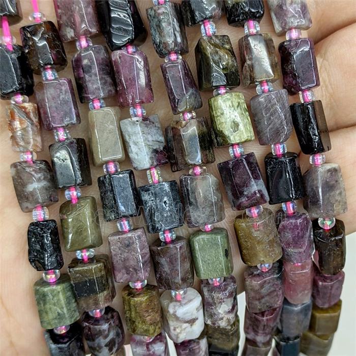 Natural Tourmaline Tube Beads Multicolor
