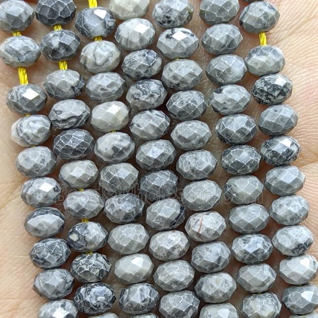 Natural Gray Map Jasper Beads Faceted Rondelle