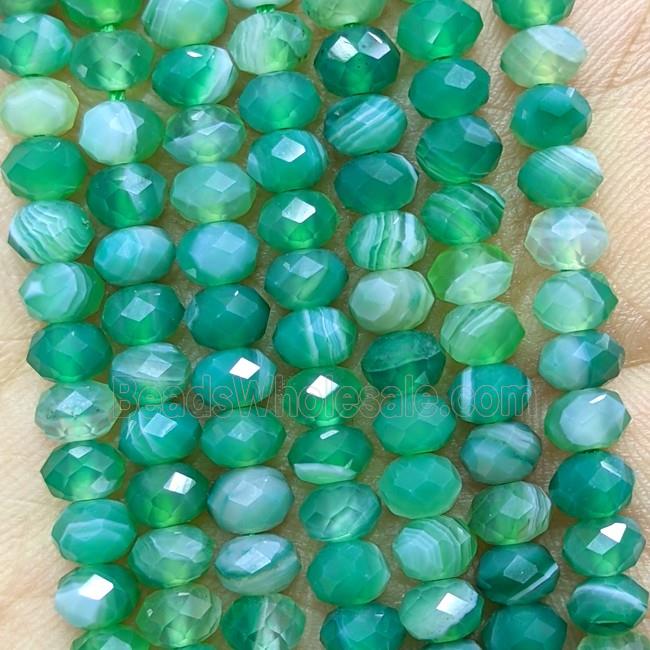 Green Striped Agate Beads Banded Faceted Rondelle Dye