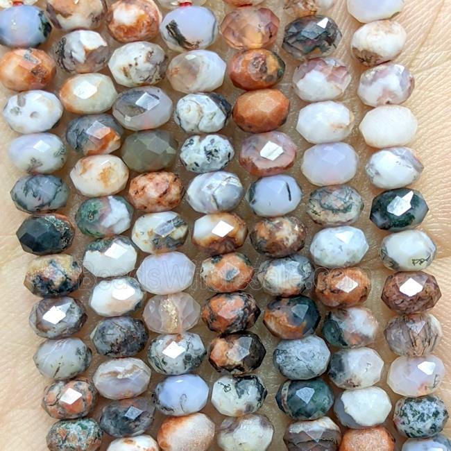 Natural Tree Agate Beads Red Dye Faceted Rondelle