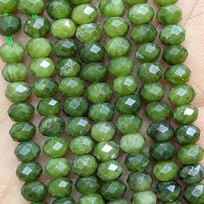Natural Chinese Taiwan Nephrite Jade Beads Green Faceted Rondelle