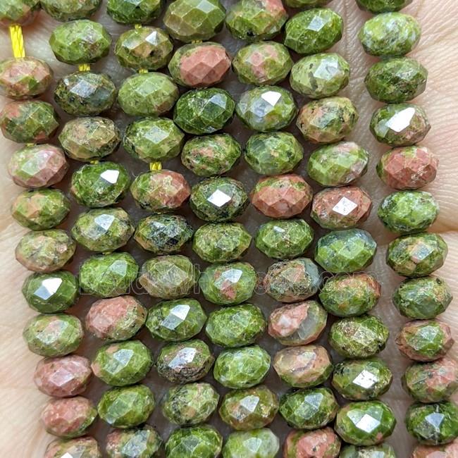 Natural Unakite Beads Green Faceted Rondelle