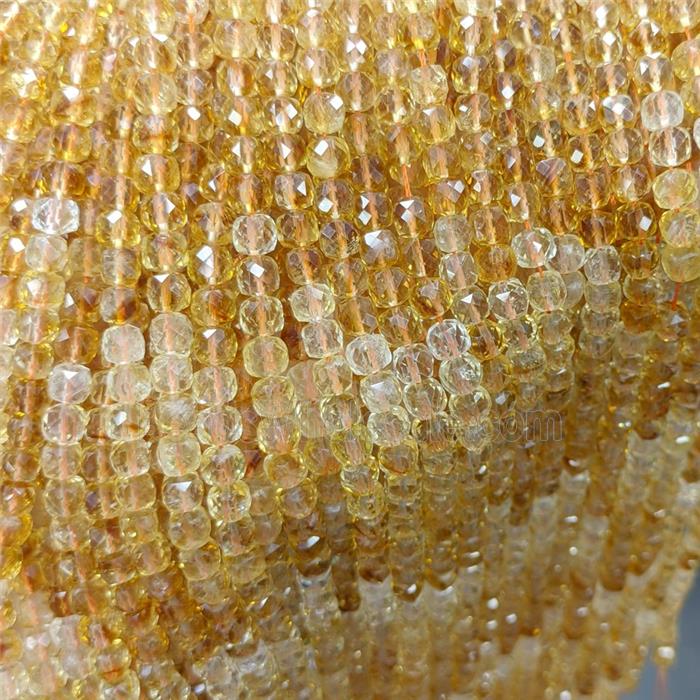 Natural Citrine Beads Yellow Faceted Cube