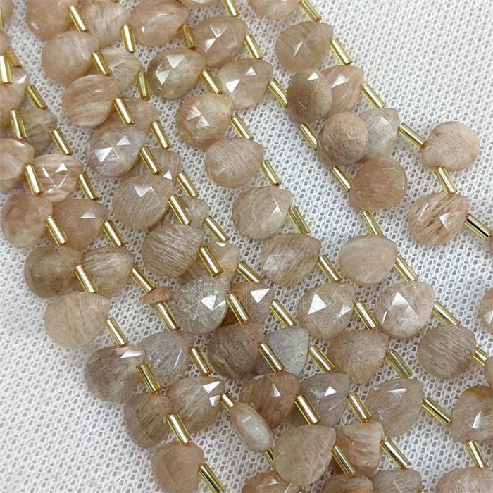 Natural Peach Sunstone Beads Faceted Teardrop Topdrilled