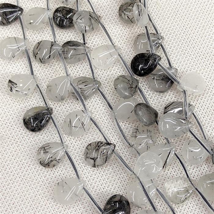Natural Black Rutilated Quartz Teardrop Beads Topdrilled