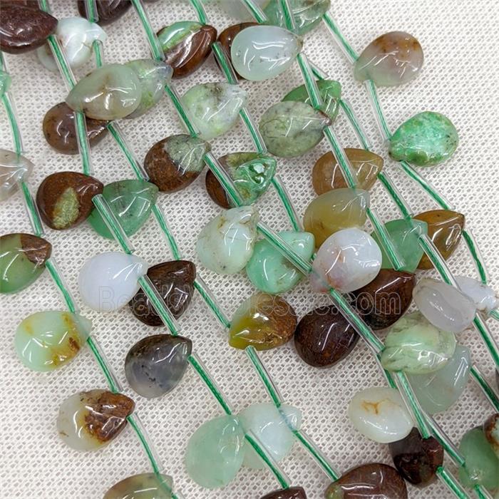 Natural Green Australian Chrysoprase Teardrop Beads Topdrilled