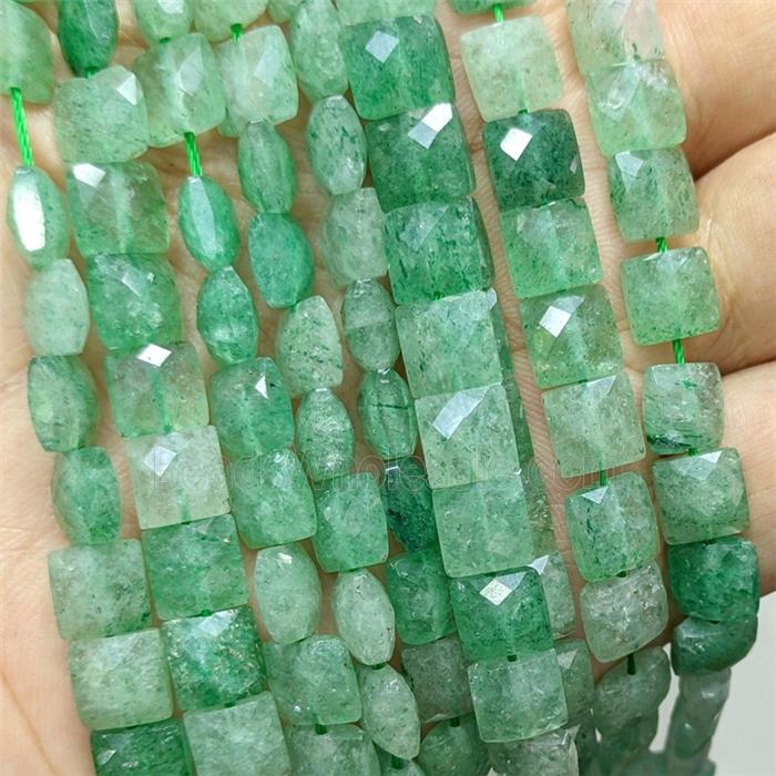 Natural Green Strawberry Quartz Beads Faceted Square