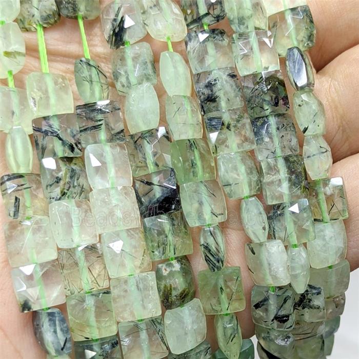 Natural Green Prehnite Beads Faceted Square