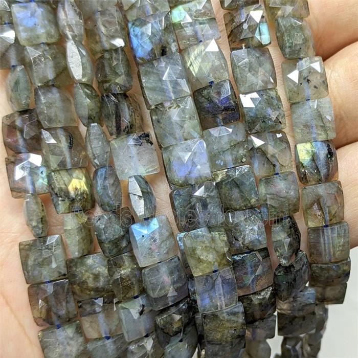 Natural Labradorite Beads Faceted Square