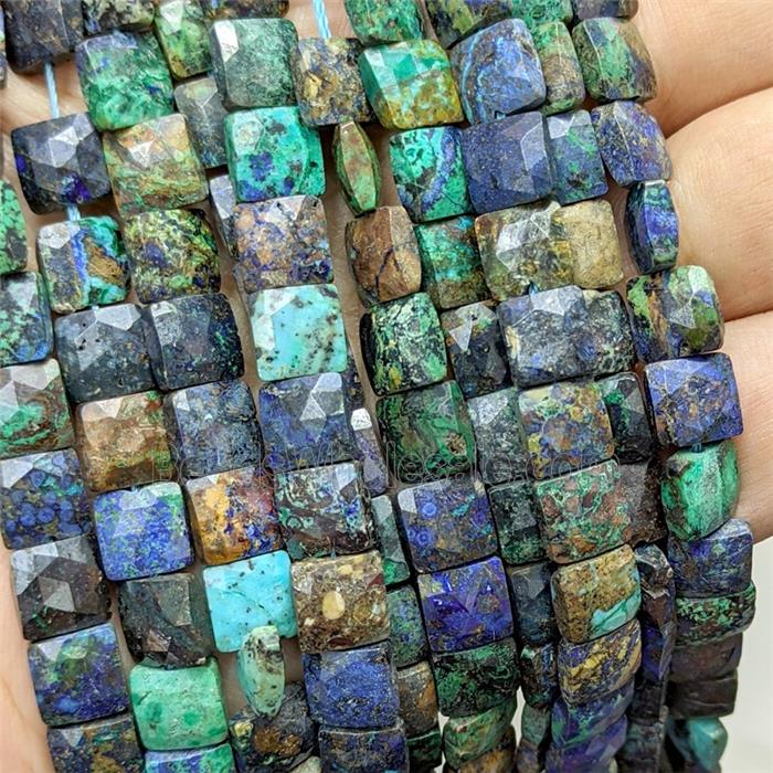 Natural Azurite Beads Faceted Square