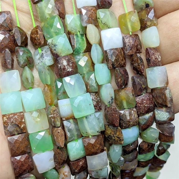 Natural Green Australian Chrysoprase Beads Faceted Square