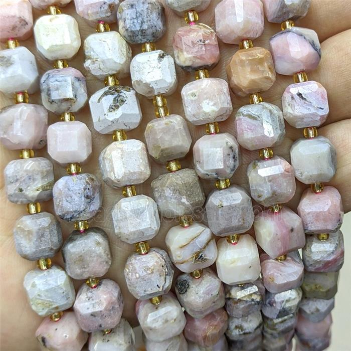 Natural Pink Opal Beads Faceted Cube