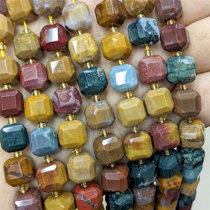 Natural Ocean Agate Beads Faceted Cube Multicolor