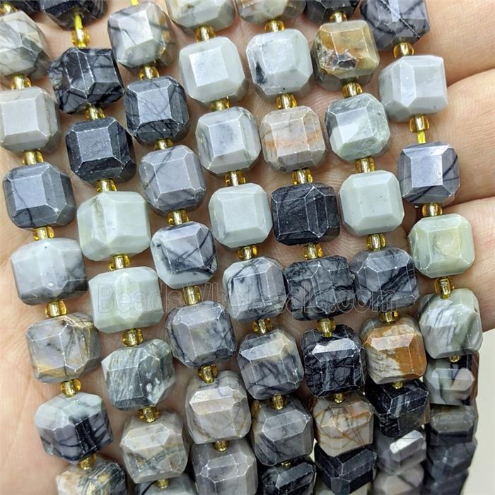 Natural Black Silk Jasper Beads Faceted Cube