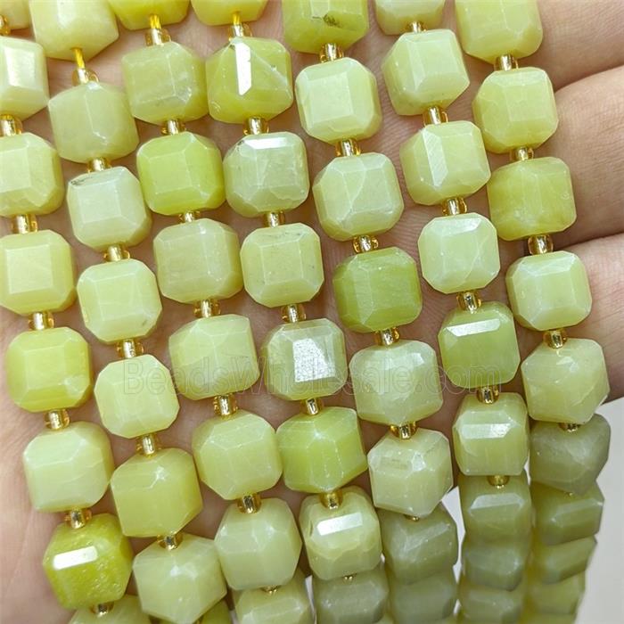 Natural Lemon Jade Beads Faceted Cube