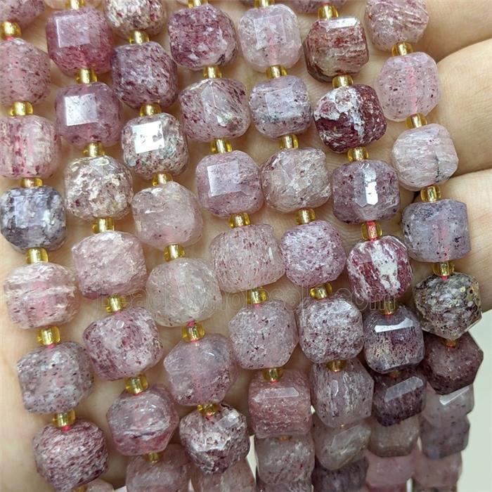 Natural Pink Strawberry Quartz Beads Faceted Cube
