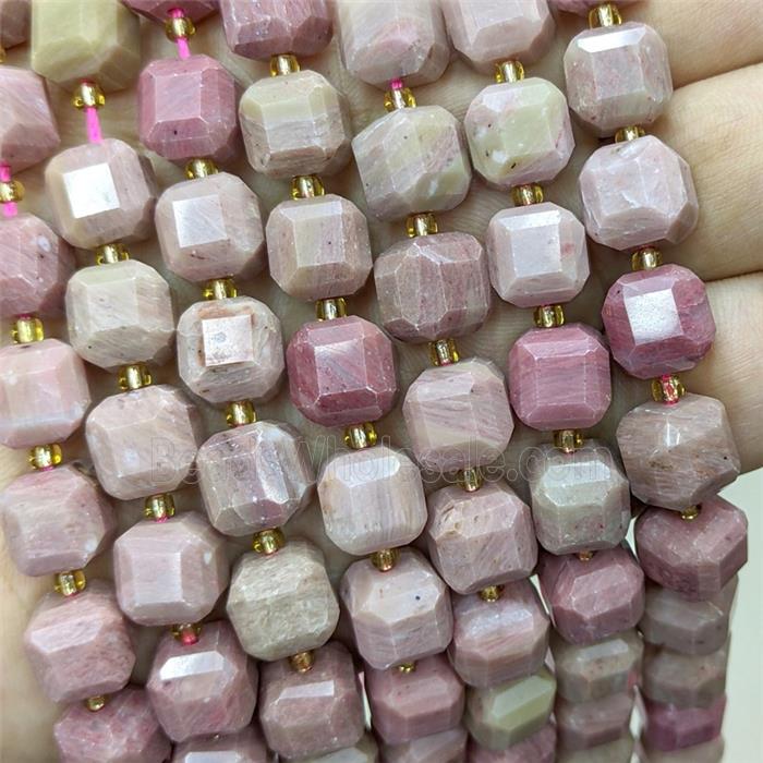 Natural Pink Wood Lace Jasper Beads Faceted Cube