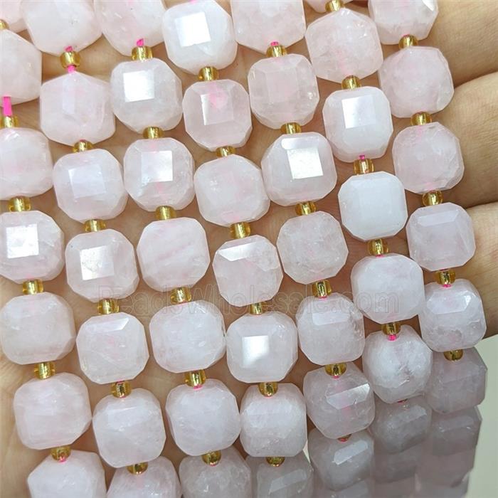 Natural Pink Rose Quartz Beads Faceted Cube
