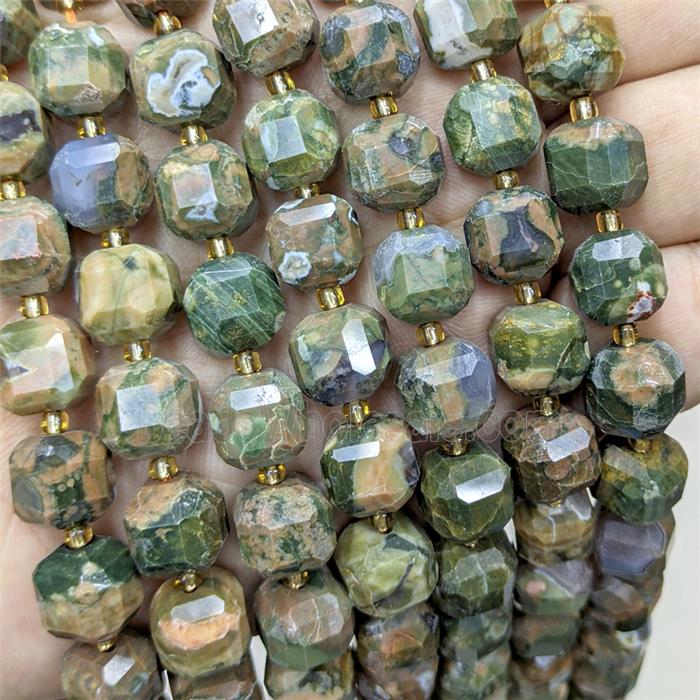 Natural Rhyolite Beads Faceted Cube Green