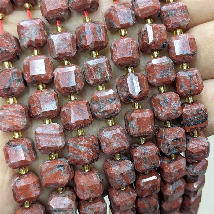 Natural Red Sesame Jasper Beads Faceted Cube