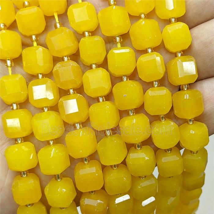 Yellow Dye Jade Beads Faceted Cube