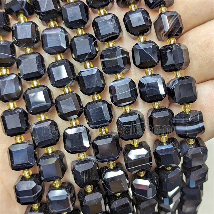 Natural Black Striped Agate Beads Faceted Cube Banded Dye