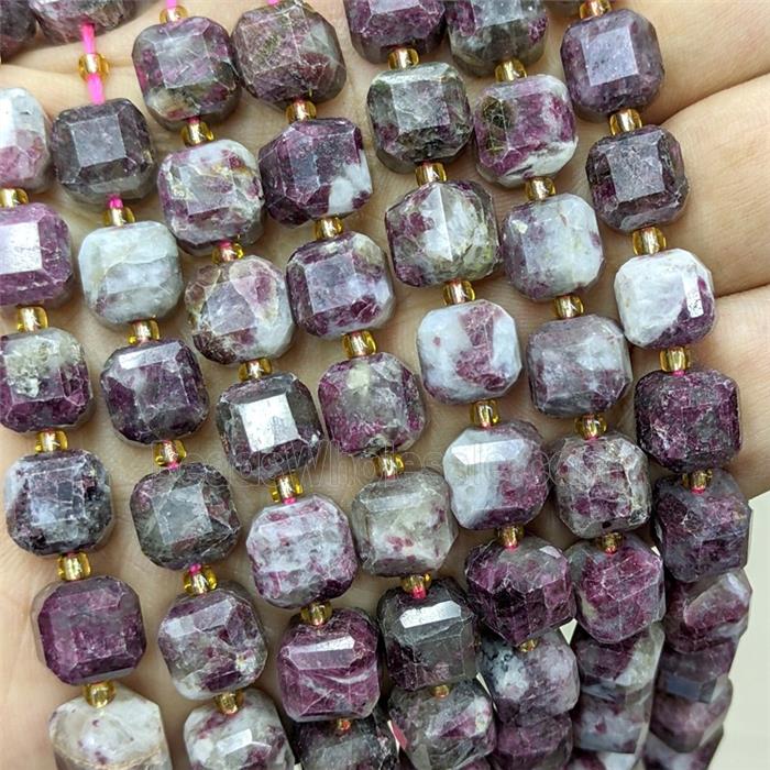 Natural Sakura Tourmaline Beads Faceted Cube Pink
