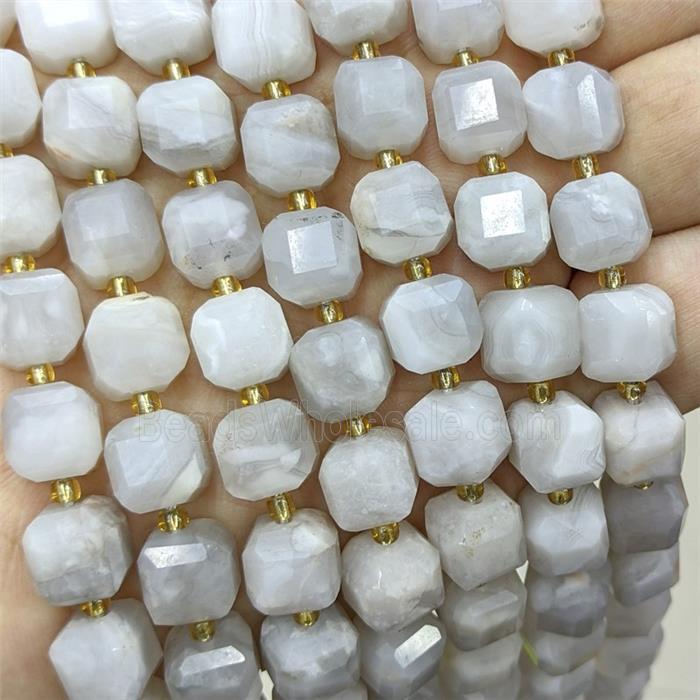 Natural White Crazy Lace Agate Beads Faceted Cube