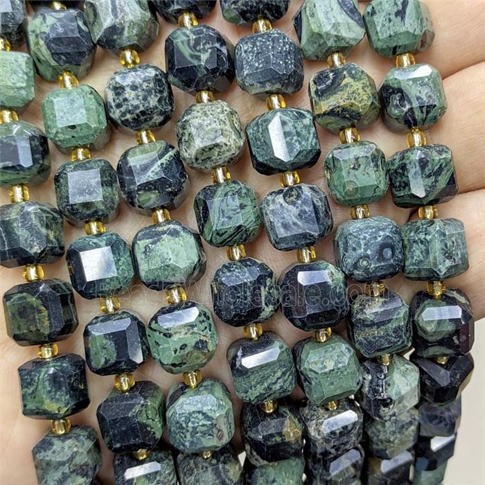 Natural Green Kambaba Jasper Beads Faceted Cube